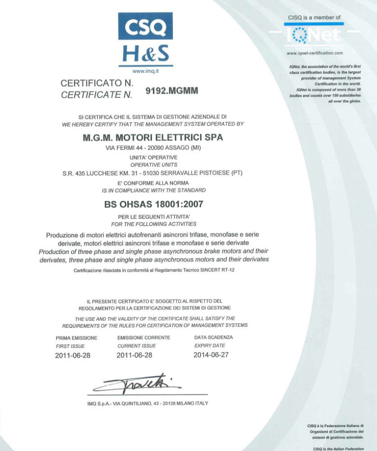 Certificazione BS OHSAS 18001