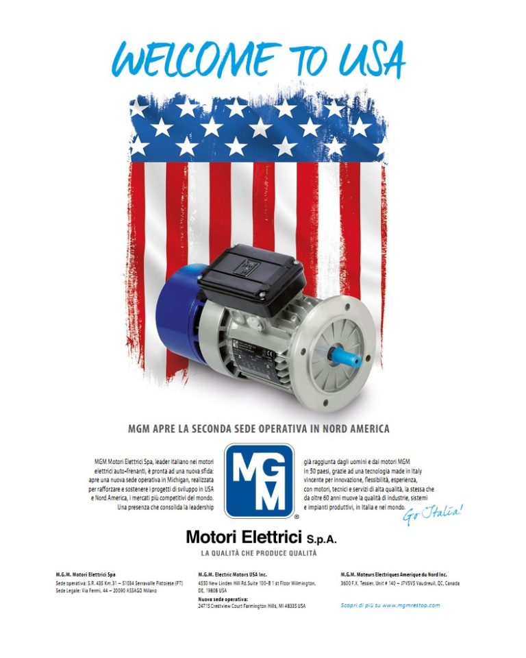 WELCOME TO THE USA: MGM Motori Elettrici opens a second headquarter in North America
