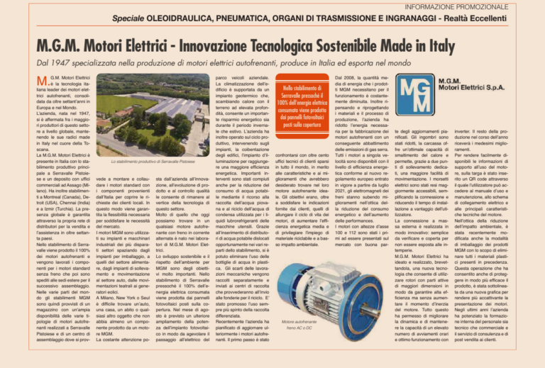 M.G.M. Motori Elettrici – Innovazione Tecnologica Sostenibile Made in Italy